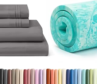 CGK Unlimited King Size 4 Piece Dark Grey Sheet Set + King Size 2 inch Memory Foam Mattress Topper