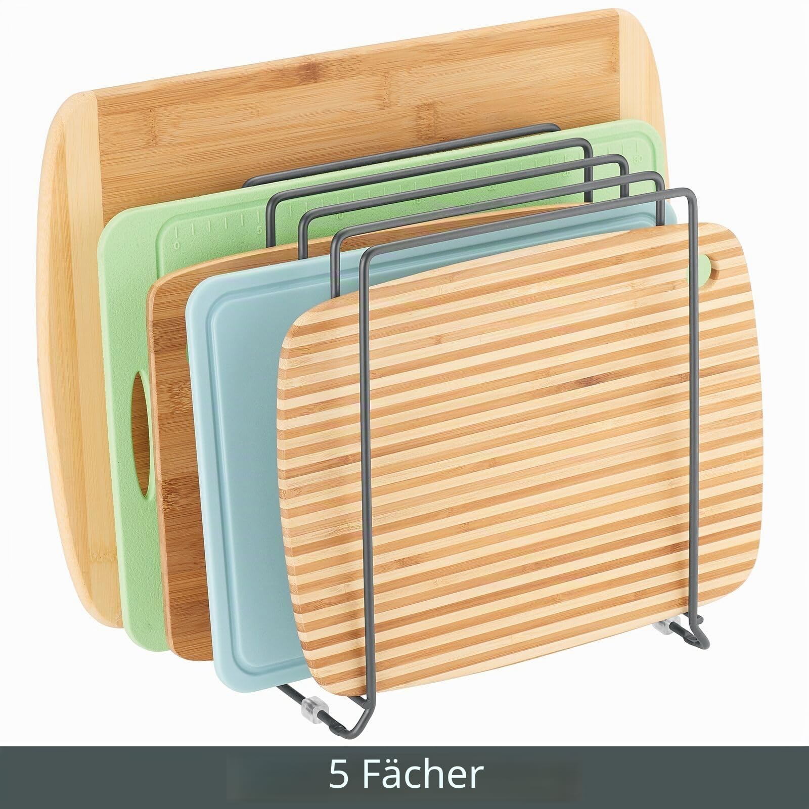 mDesign Geschirrablage aus Metall für Backbleche – kompakter Topfdeckelhalter für den Küchenschrank – platzsparender Ständer für Kochgeschirr mit 5 Fächern – dunkelgrau