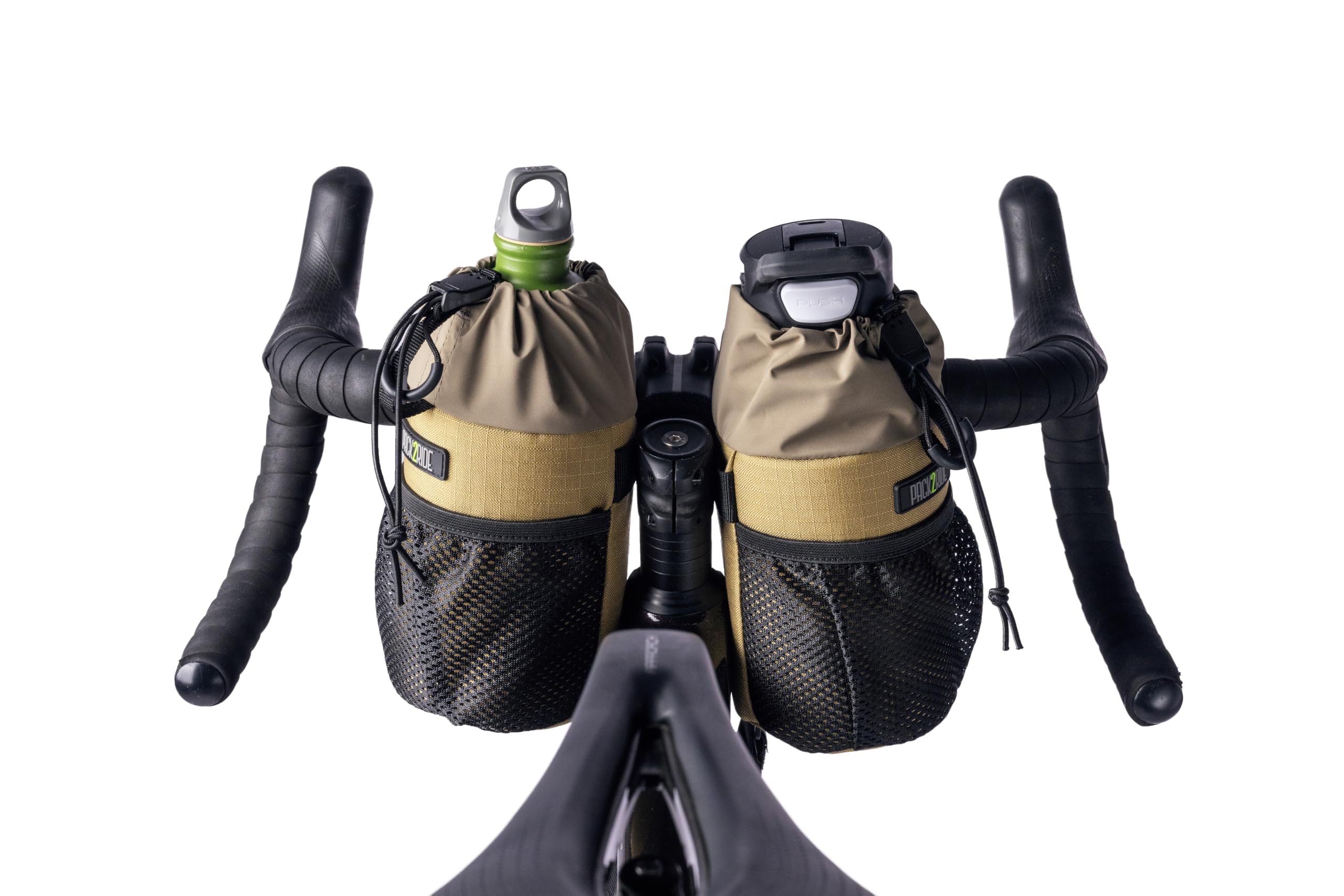 PACK2RIDE Bongo Torba na kierownicę rowerową, wodoodporna, trwała tkanina Cordura i duży uchwyt na butelkę z wodą, przedni schowek na rower, torba na macierzystych, do jazdy na rowerze (brązowy
