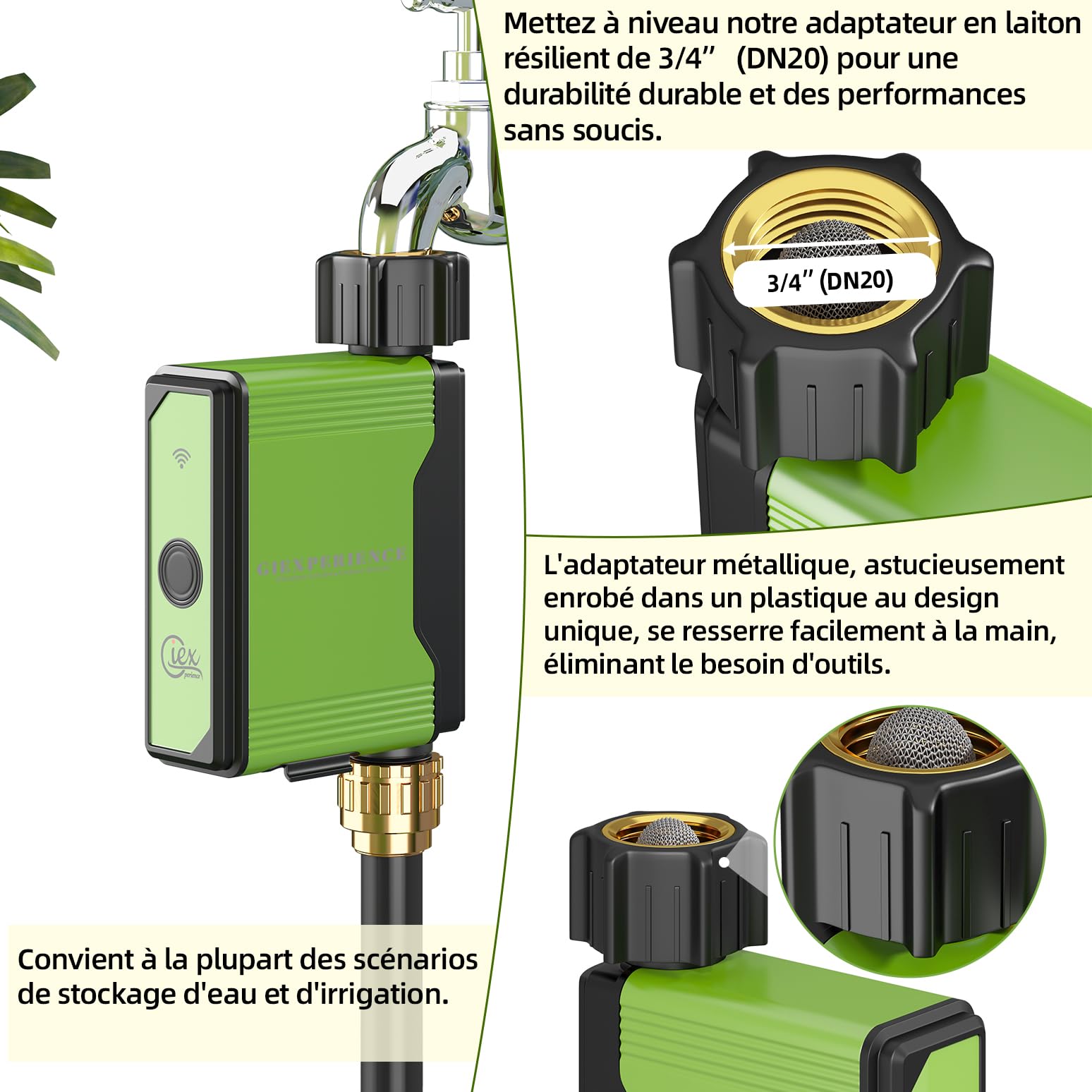 Minuteur d’arrosage de Jardin Intelligent Bluetooth avec débitmètre à Turbine intégré, 10 programmes, Compatible Tuya Smart et Smart Life