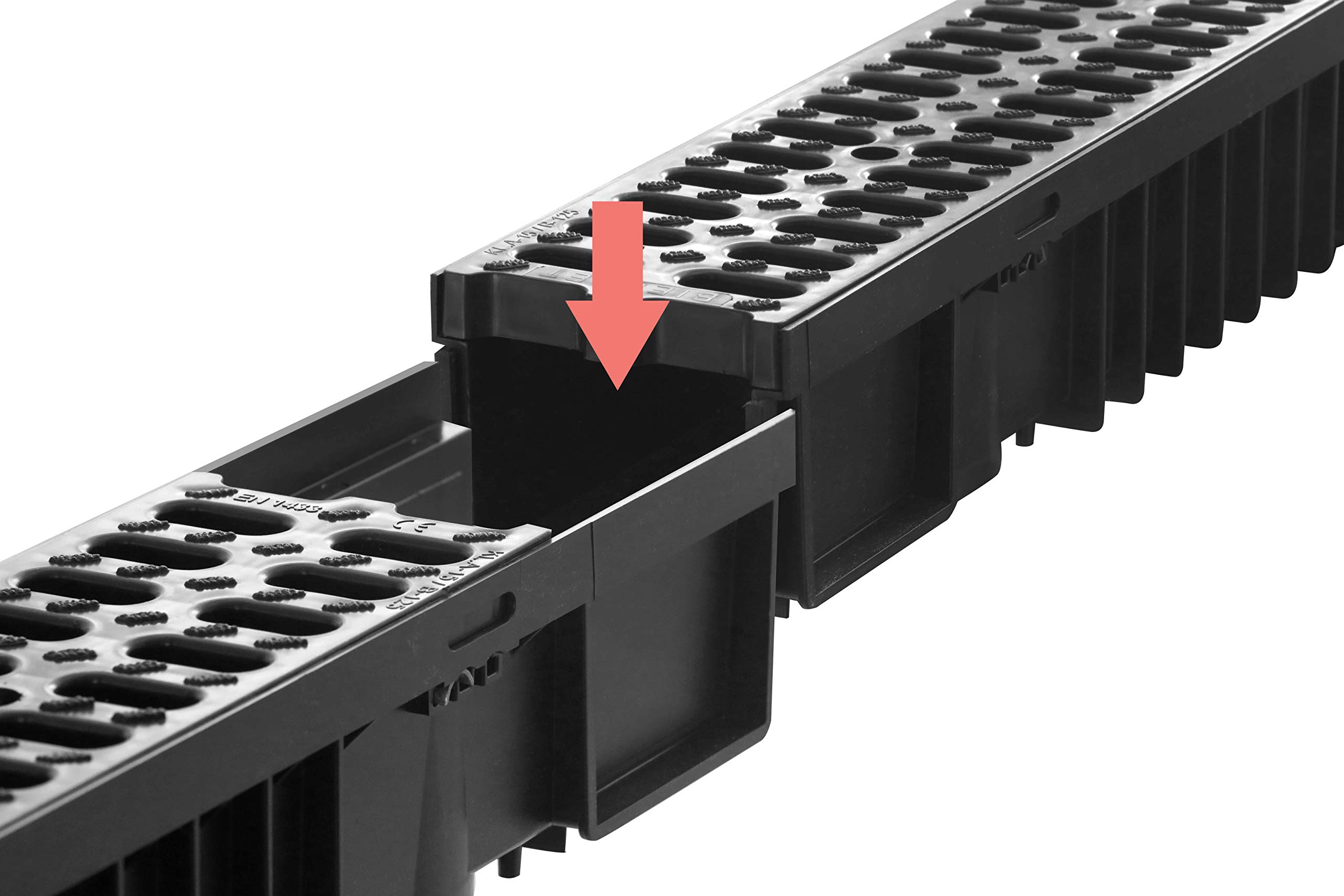 Caniveau de drainage de 1 m - drain de sol - drain de terrasse - évacuation - Hauteur : 55 / 105 mm - A15, B125, C250 (plastique/A15 1,5 T, 105 mm/10,5 cm)