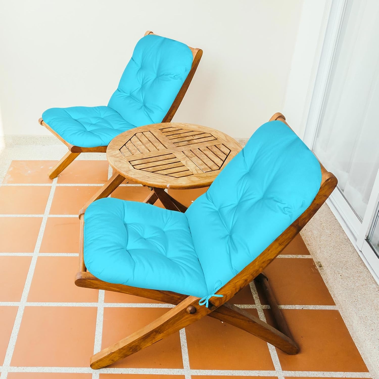 Drydiet 4 Set Outdoor High Back Chair Cushions 47 x 20 Inch Rocking Chair Cushions Waterproof Fade Resistant Comfort Replacement Seat Pads with Ties for Patio Lawn Yard Porch Home Office(Lake Blue)