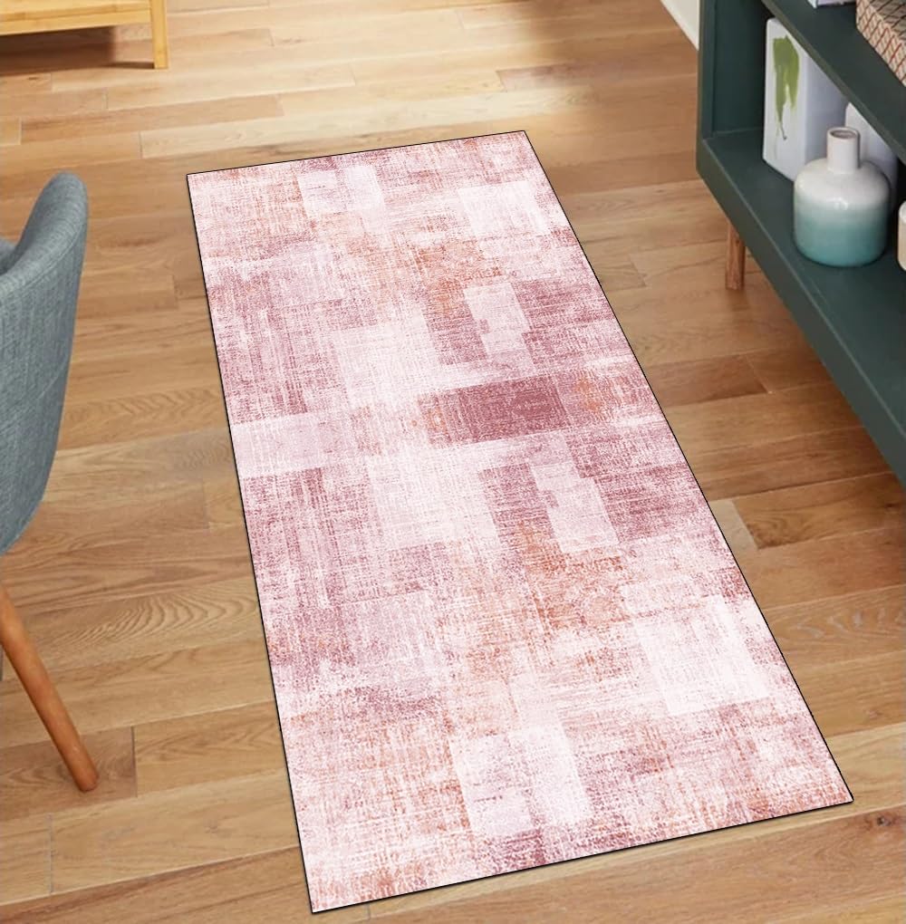 Alfombra para pasillo o cocina, color rosa, antideslizante, 60 x 160 cm, decoración abstracta del hogar, antideslizante, lavable, para pasillo