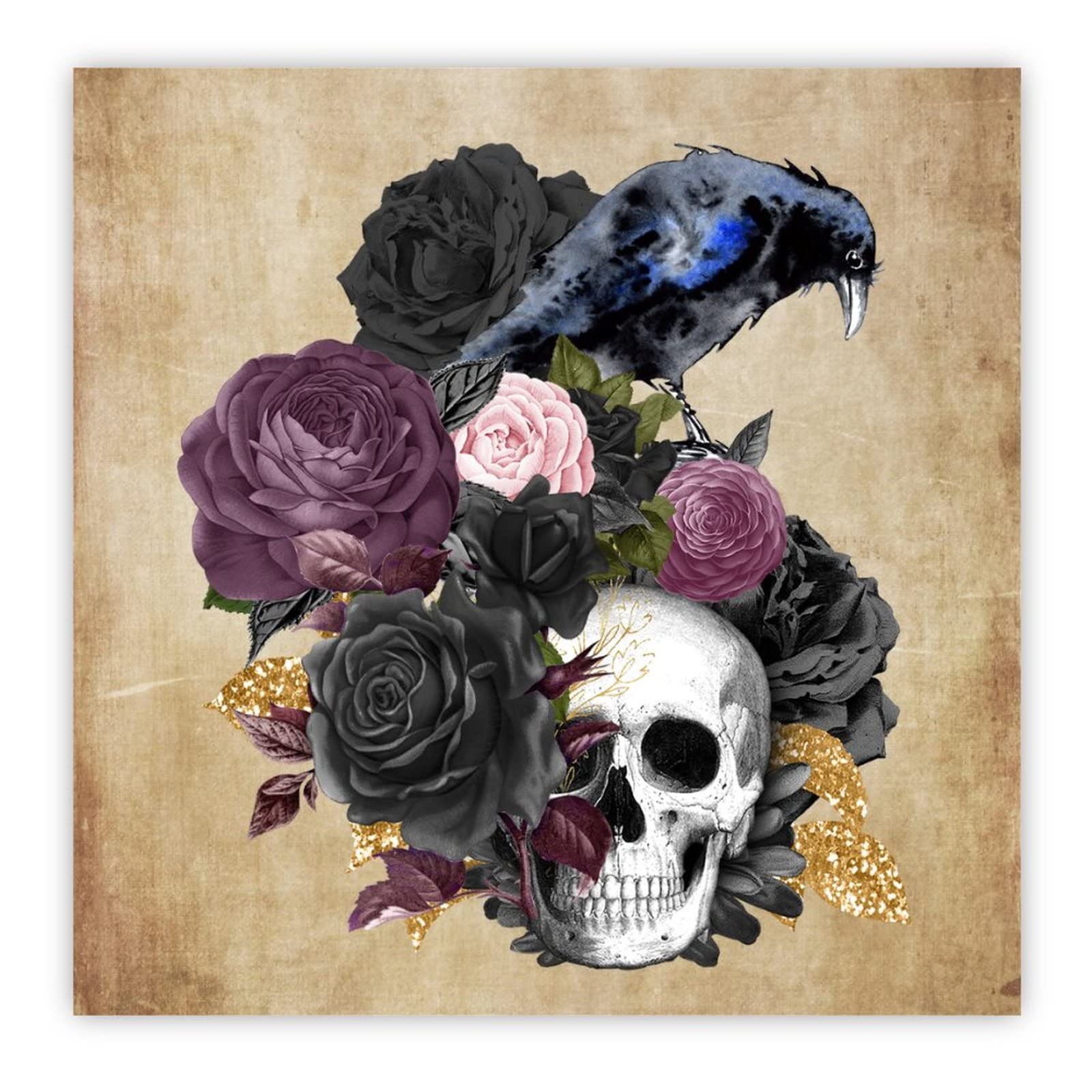 Panneau en bois Raven On Skull Halloween pour ambiance de chambre