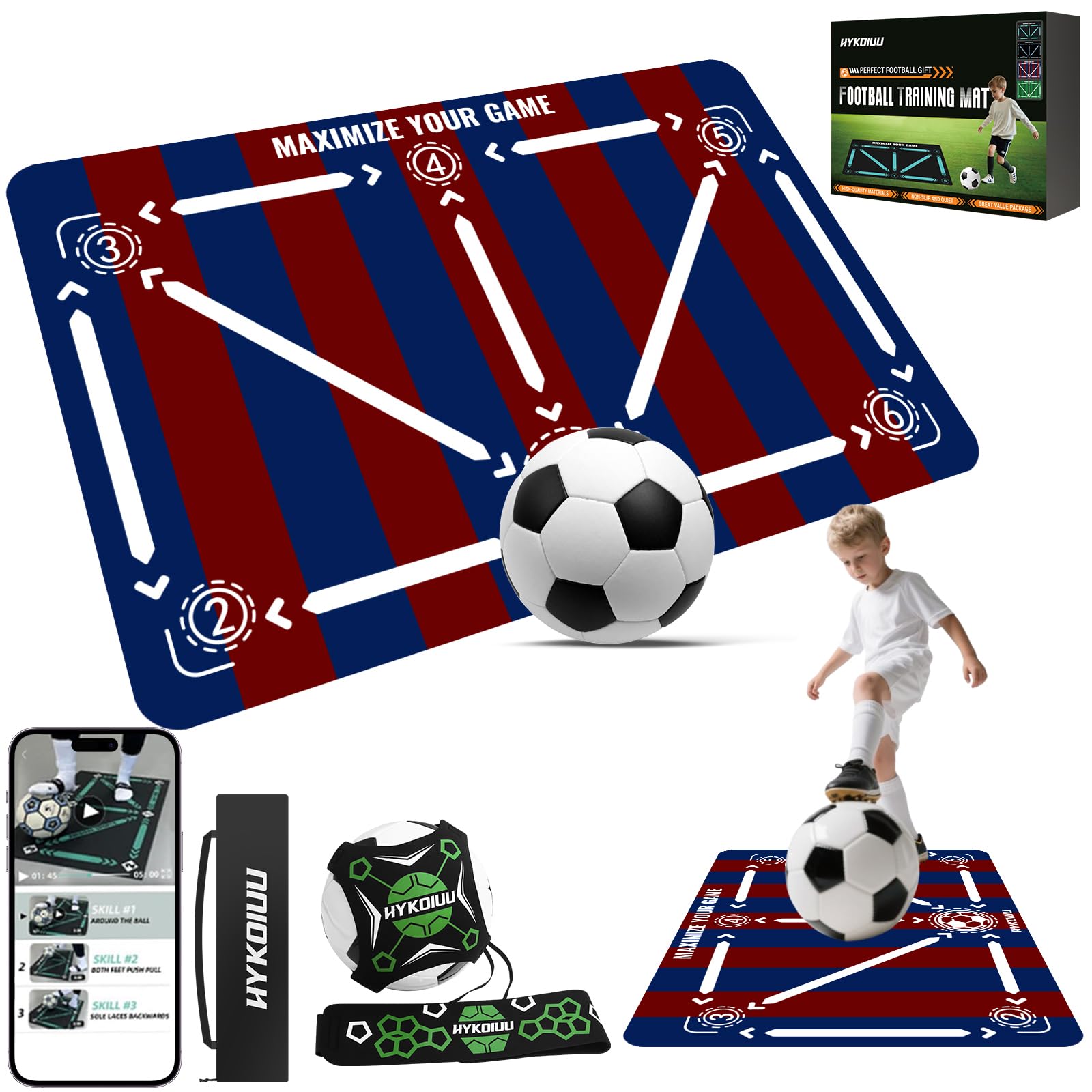 Football Training Mat With Kick Trainer Football Skills Mat Mastery Footstep Agility Pad To Boost Speed, Strength & Coordination Non-Slip Football Training Equipment Mastery Mats For Kids Youth Gifts