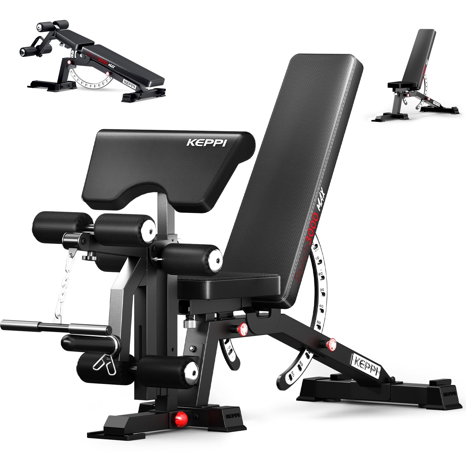 KeppiFitness Adjustable Weight Bench, Bench3000 MAX Heavy Duty Workout Bench Press with Leg Extension and Preacher Pad for Home Gym Fitness, Flat Incline Decline Sit Up Bench
