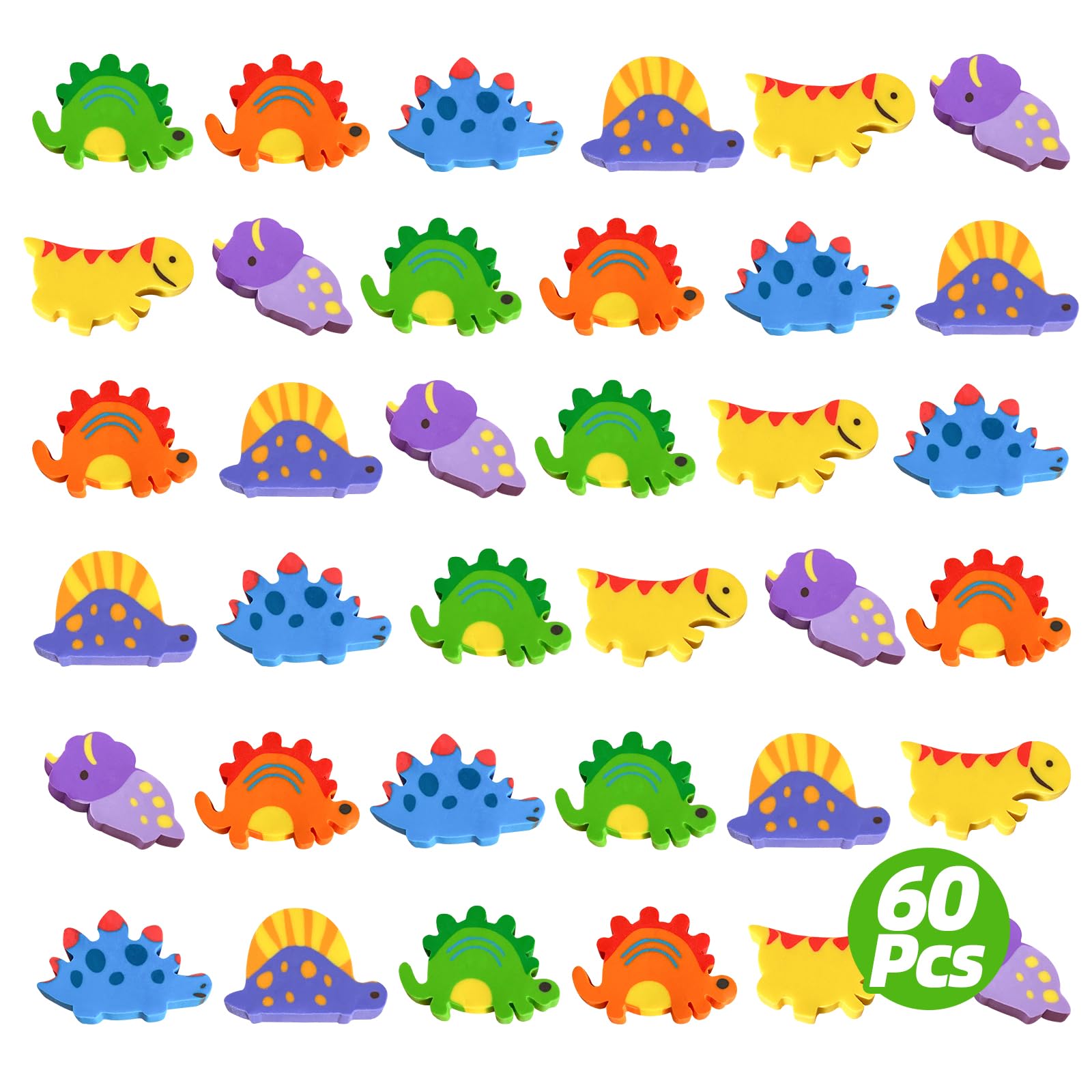 Kaemi Dinosaur Mini Erasers - 60 Pcs Bulk Novelty Fun Cute Erasers for Party Favors, Home School, Work & Classroom Prizes