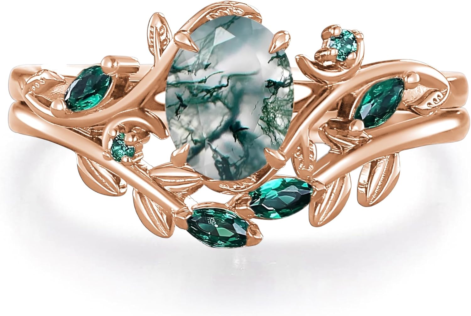 High-grade Moss Agate Wedding Ring Set 925 Sterling Silver /10k/14k/18k Black Gold Green Moss Jewelry Rings Wedding Band for Women for Anniversary Engagement Free Engrave - Image 6