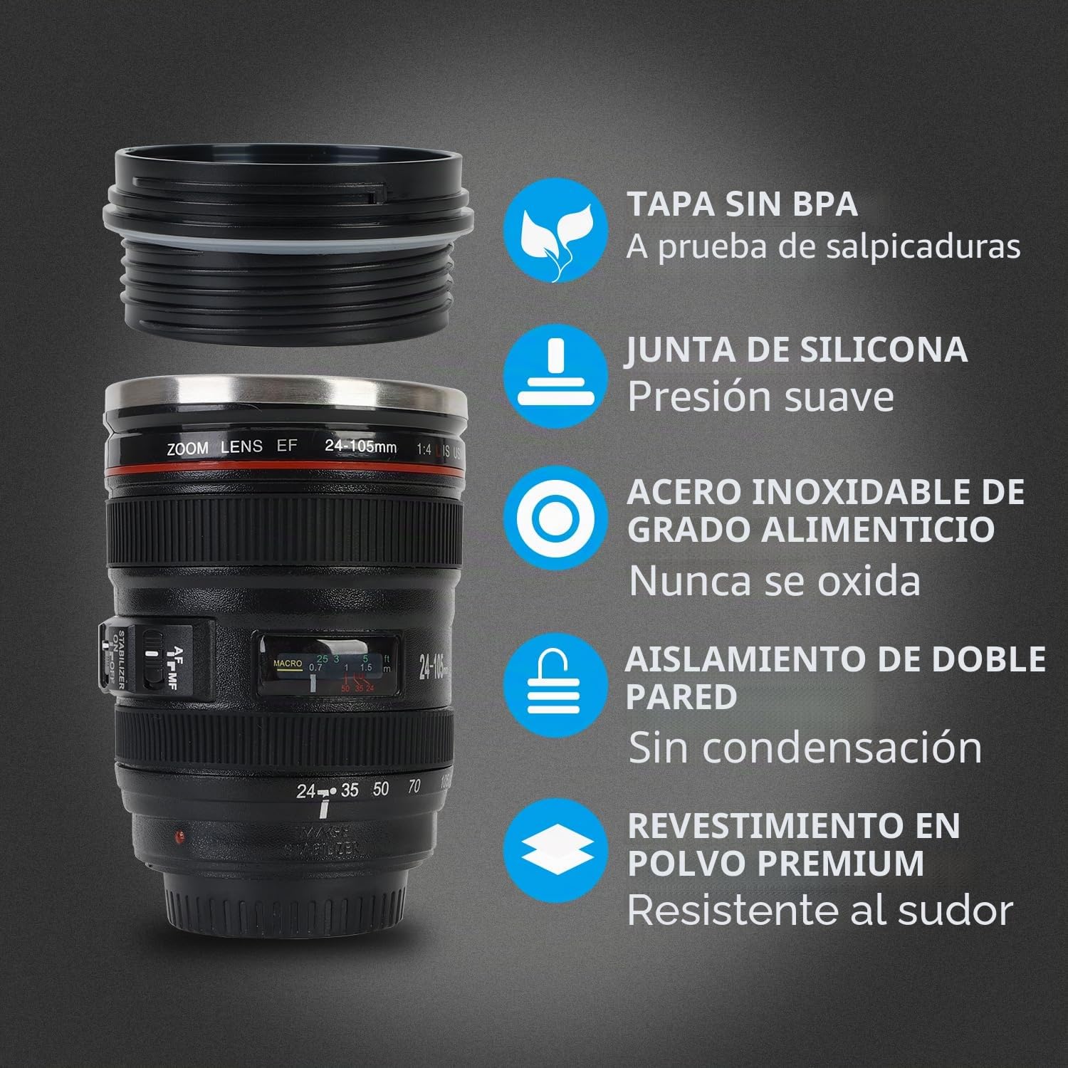 Cefrank Taza para Lente de cámara,350 ml (Negro)