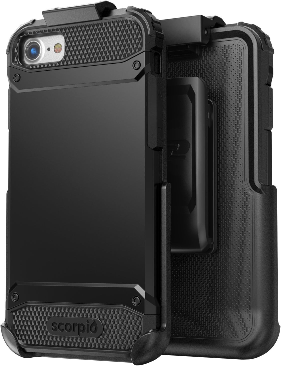 ENCASEDScorpio R7 Compatible to iPhone 7 Plus (5.5") Belt Clip Case, Premium Tough Protection w/Holster (Smooth Black)