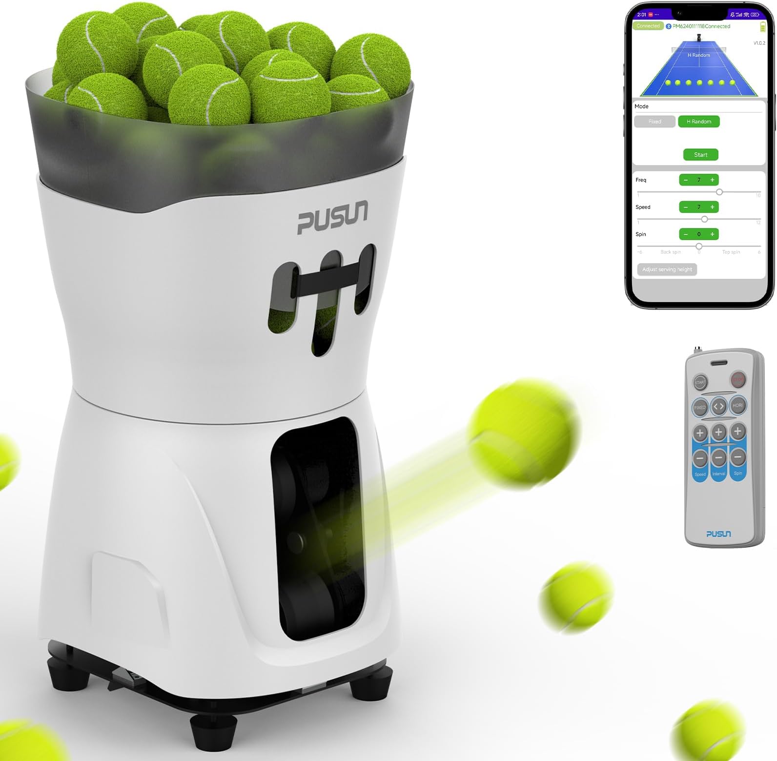 PT Mini Pro Tennis Ball Machine - Portable Smart Trainer for Beginners, 65+ Ball Capacity, 3-5H Battery Life, Adjustable Ball Speed & Angle, APP & Remote Control