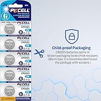 Vista 6 de PKCELL CR 2025 Baterías CR2025 3V Batería de litio (paquete de 5)