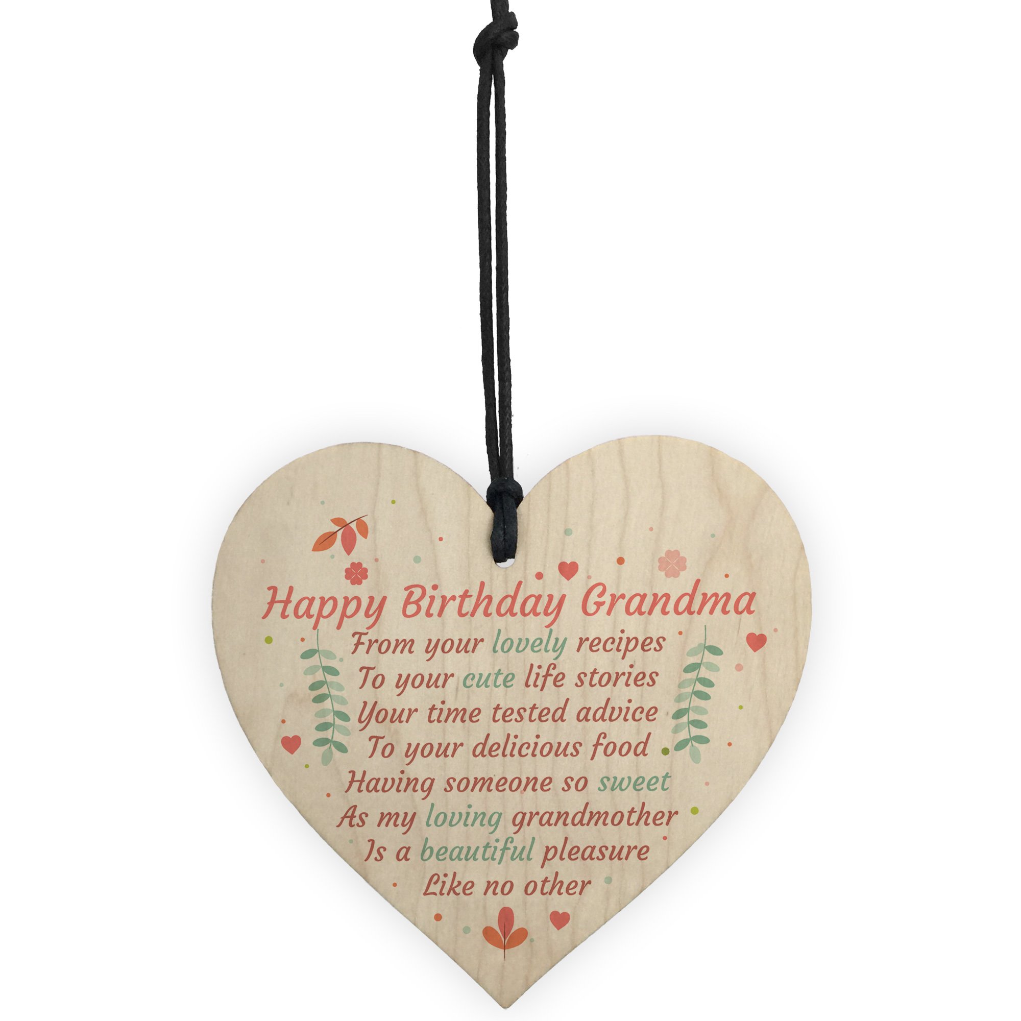 Red Ocean Happy Birthday Grandma Wooden Heart Gran Nan Special Card Grandson Granddaughter Love Gift