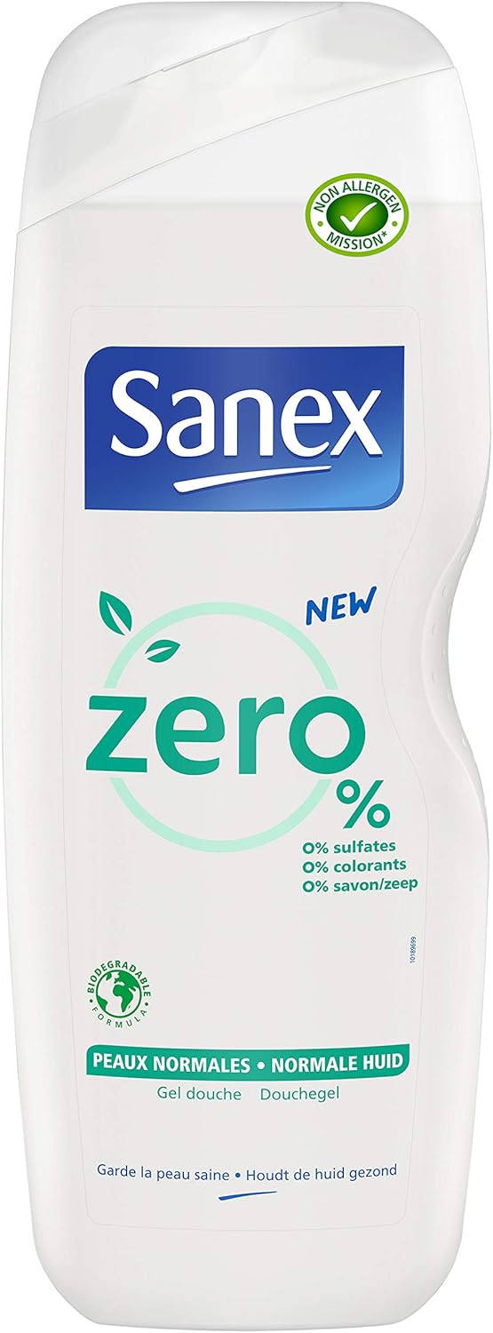 Sanex Gel Douche Zéro Biodégradable Peaux Normales 750 mL Lot de 3
