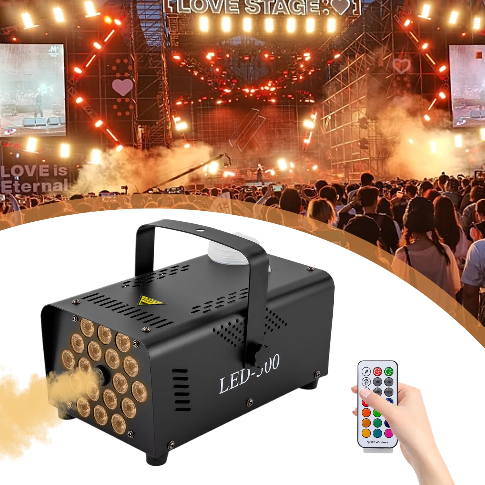 Máquina de Niebla, Máquina de Humo con 18 LED y 13 Colores, 500W Máquina Humo Portátil con Mando a Distancia para Fiestas, Halloween, DJ, Disco