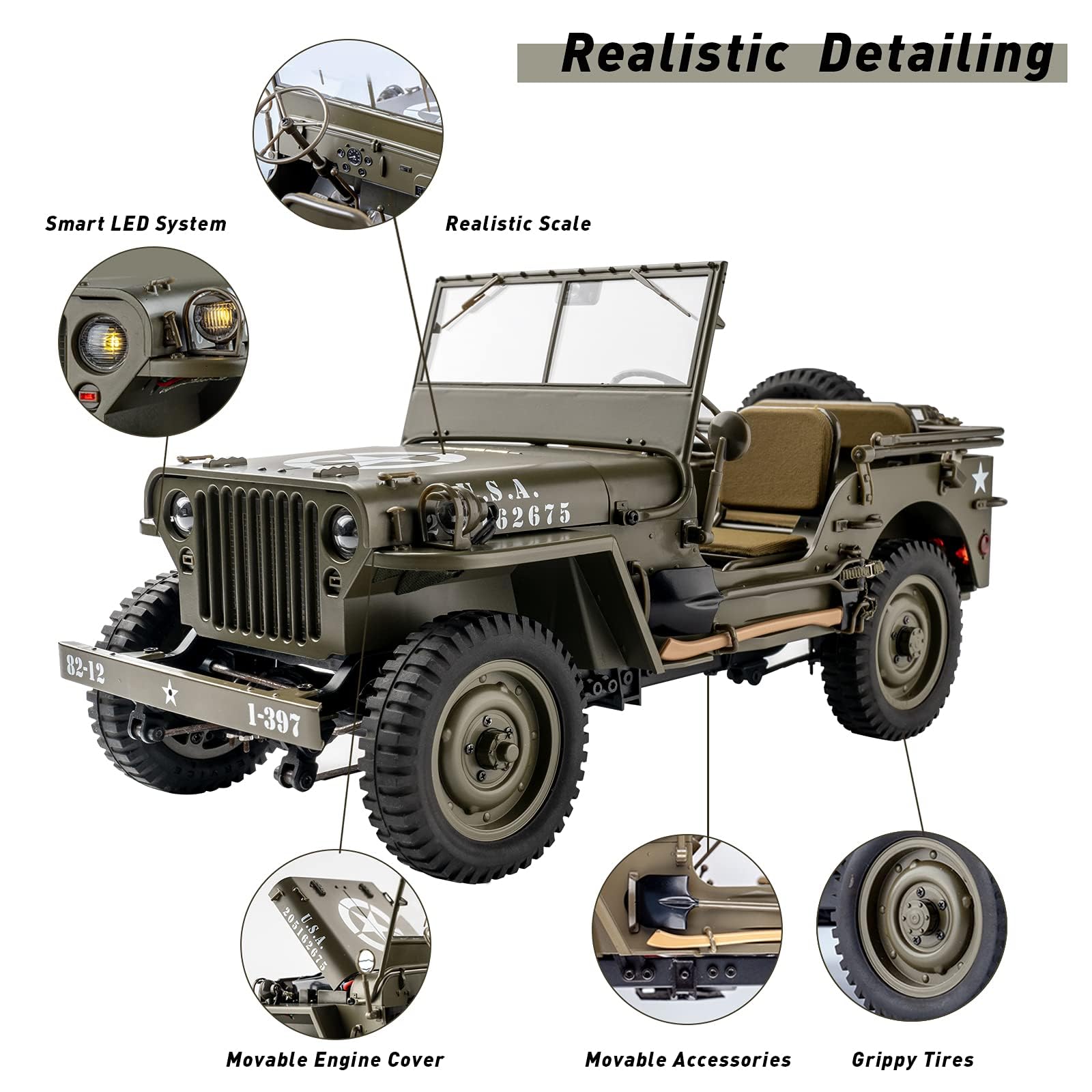 Amazon.com: FCXㅤ RocHobby 1/12 1941 MB Scaler RC Jeep, 4x4 Hobby 
