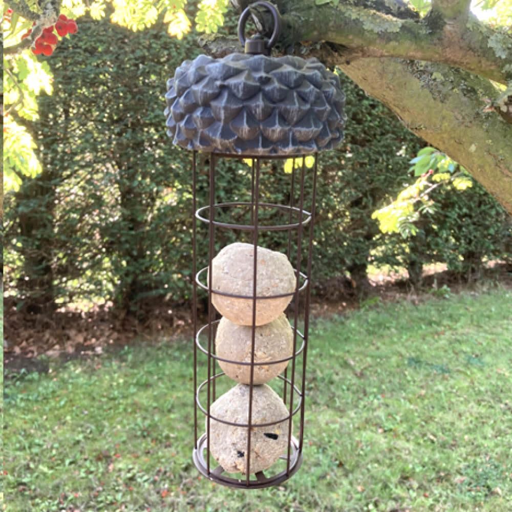 YouGarden Acorn Fat Ball Bird Feeder 26cm, Bird Feeder for the Garden, Hanging Cage Feeder with Waterproof Lid, Feed Wildlife at Home