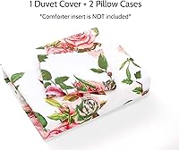 Vista 3 de DaDa Bedding - Juego de funda de edredón con diseño floral de rosas románticas, precioso jardín de primavera rosa con fundas de almohada, flores