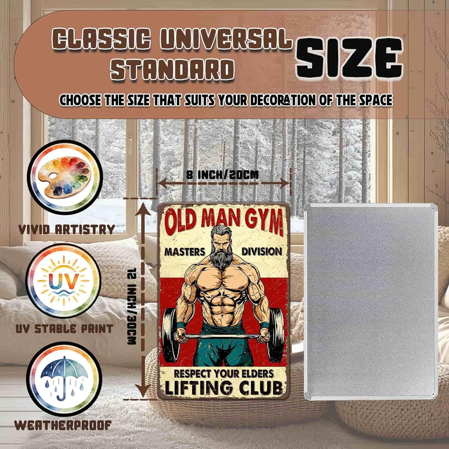 Old Man Gym Metal Tin Sign Home Wall Art Decor Masters Division Respect Your Elders Fitness Weightlifting Poster Man Cave Park Office Pub Club Cafe Garage Fitness Enthusiast Gift 12x8 Inch image 2