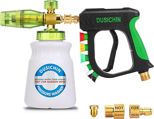 DUSICHIN Pistola de lavado a presión con cañón de espuma, kit de lavado de autos de 4000 PSI, rociador de lanza de espuma de nieve con conector