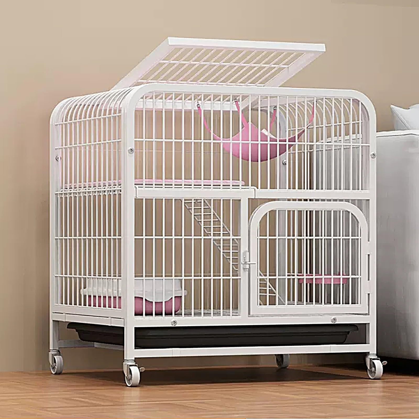 Cage spacieuse pour chats intérieur extérieur niche mobile à roulettes grand enclos