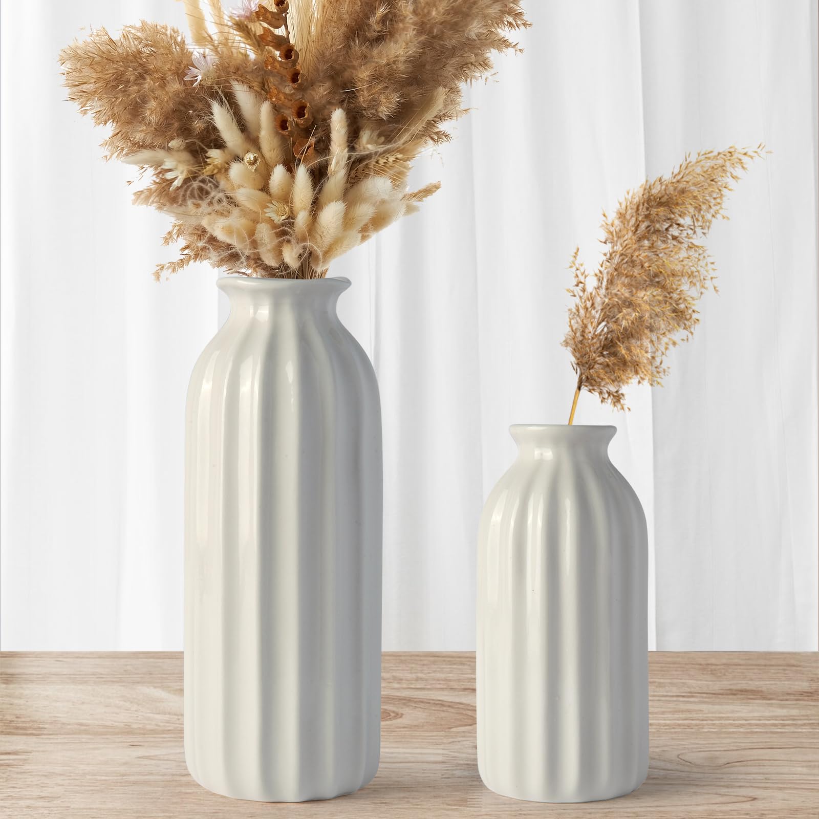 Lot De 2 Vases Céramique Blanc Et Or – Style Minimaliste – Déco Bohème – Pour Fleurs