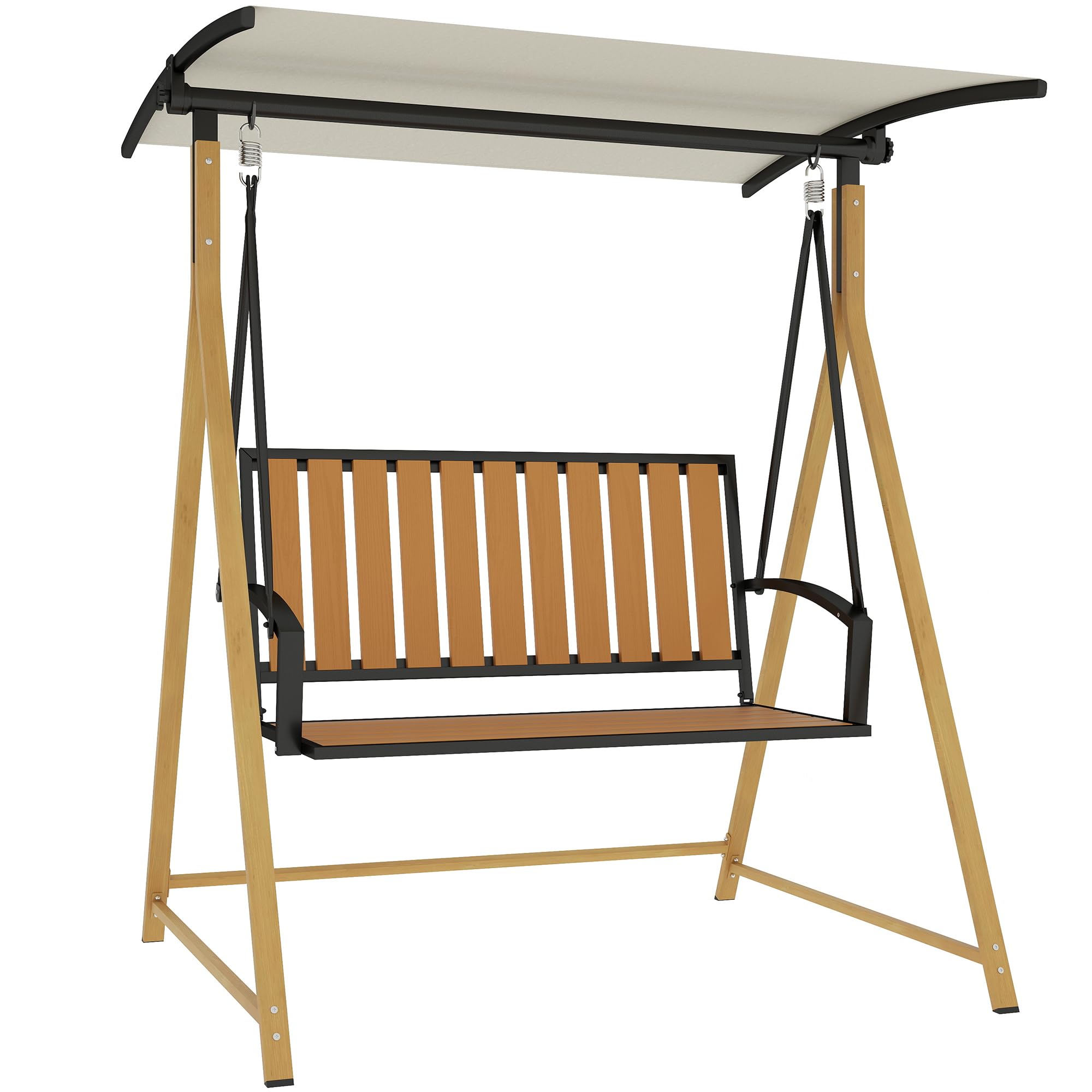 Outsunny Columpio de Jardín Exterior de 2 Plazas Balancín de Jardín Exterior con Toldo Ajustable y Estructura de Metal Carga 240 kg 142x112x162 cm Natural y Beige