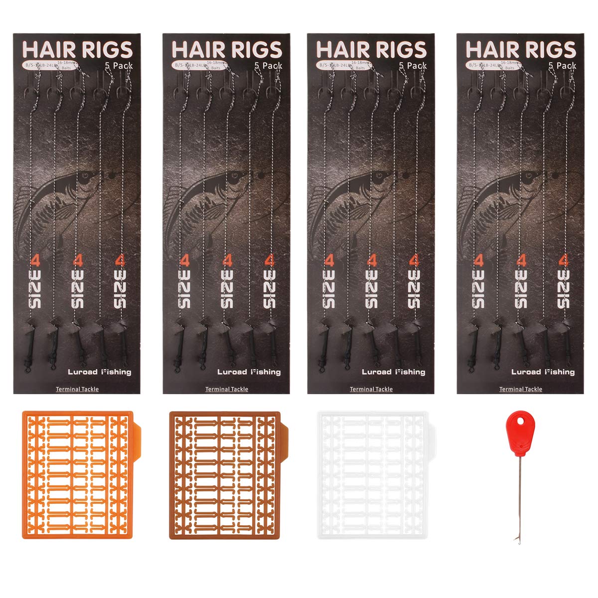 Carp Fishing Hair Rigs, 20 Pcs Curved Braided Barbless Barbed Carp Hook Anti-Tangle Swivel Braided Thread line with 3 Card Boilie Bait Stops Dumbell Stoppers and Stringer Needle