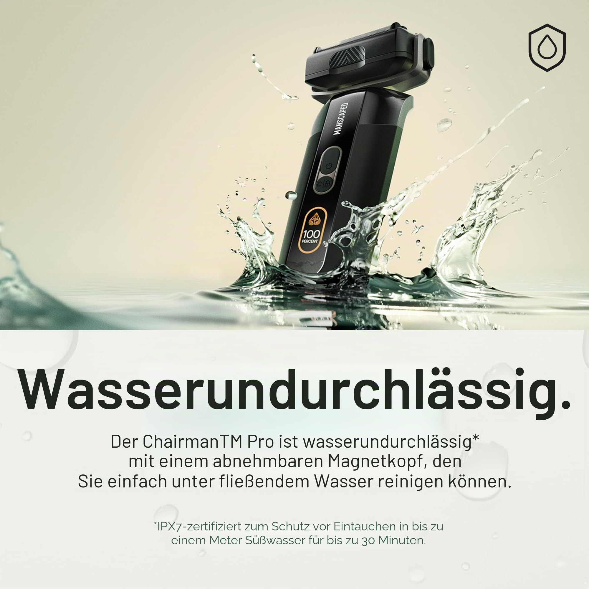 MANSCAPED® The Chairman™ PRO Elektrorasierer, Rasierapparat mit zwei auswechselbaren SkinSafe® Aufsätzen, Rasierer Herren mit 4 Rasierelementen und Stoppeltrimmer, Akkubetrieben, Mit Einschaltsperre
