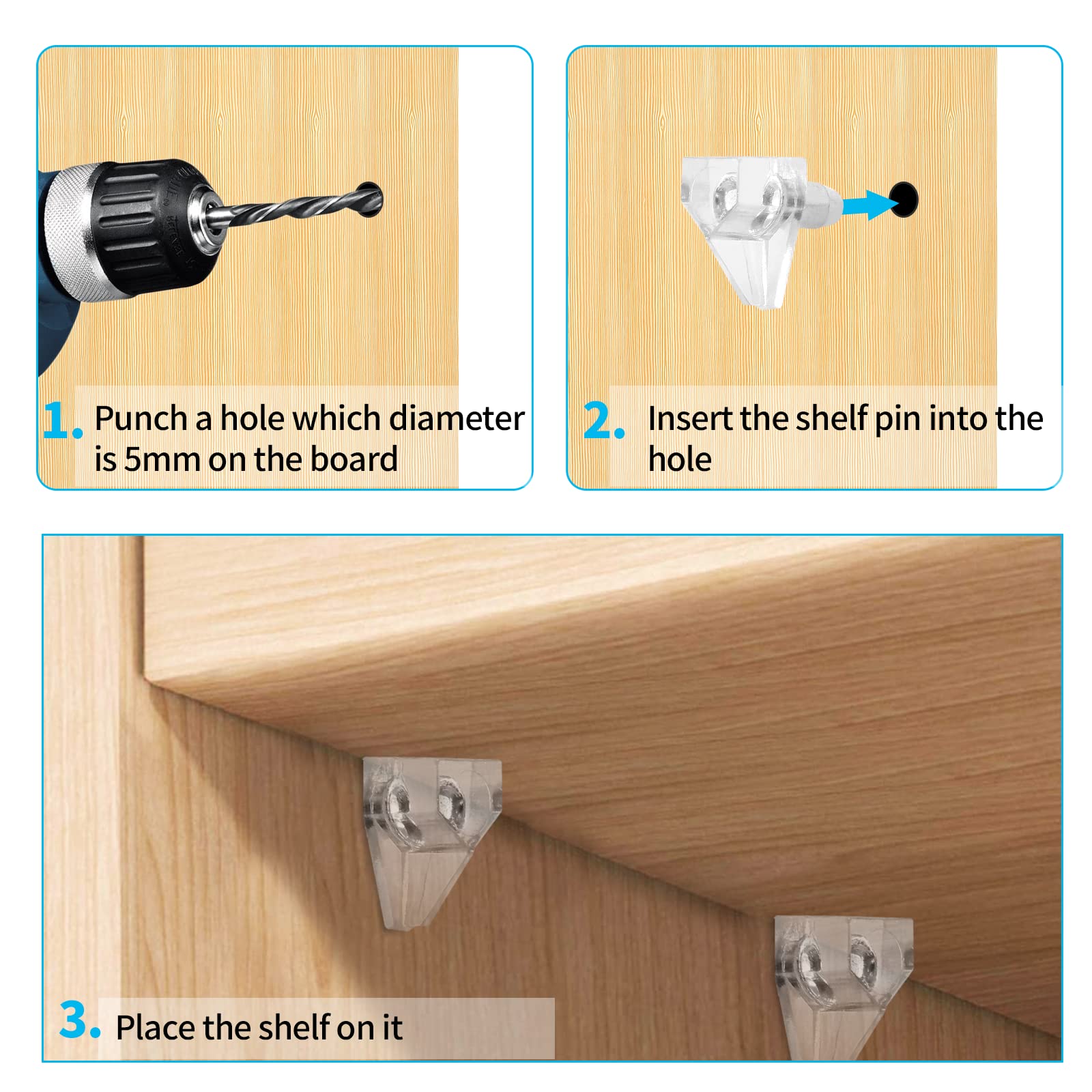 20 Pezzi Trasparenti Durevoli In Plastica Supporto Per Mensola Pioli Staffe Per Mensola Pioli Per Armadi Ripiani Hardware Di Montaggio Per Tavole Di Legno Facile - Foto 12
