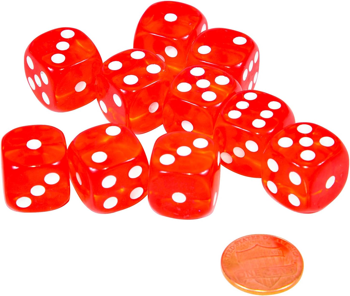 JustMikeO Set of 10 Six Sided D6 16mm Standard Rounded Translucent Dice Die - Red