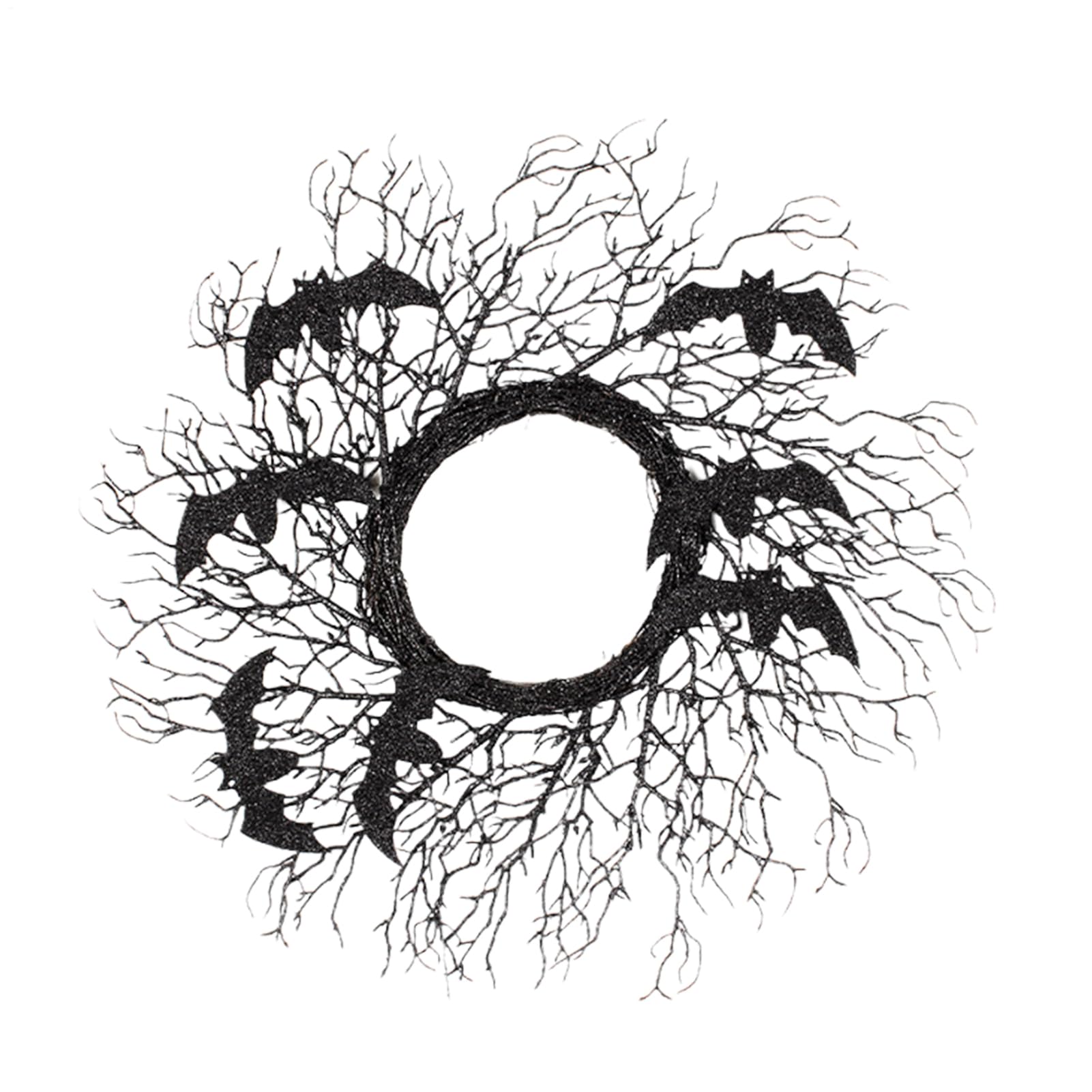 Couronne de brindilles noires d'Halloween au design de chauves-souris gothiques