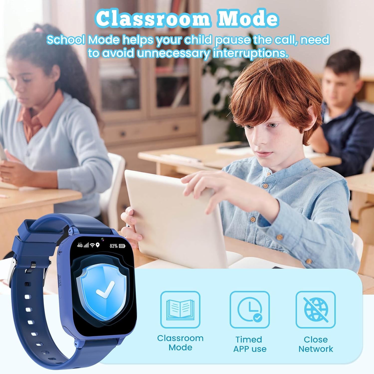 4G Kids Smart Watch for Boys Girls, Kid Watch Phone Ages 4-12 with Call, GPS, SOS, Video Call, Games, Camera, Alarm, Touchscreen Smartwatch for Children Birthday Gift (Includes SIM Card),Navy Blue