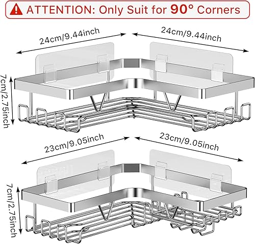 Miniatura 6 de KEGII Organizador de ducha esquinero, organizador de ducha de acero inoxidable, estante de ducha sin perforaciones, estante de ducha adhesivo