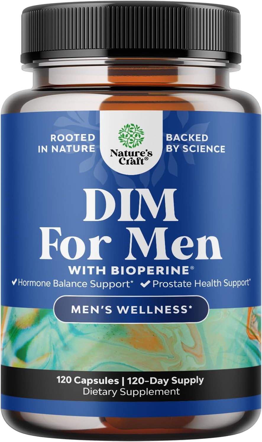 Natures Craft DIM Supplement for Men - DIM Estrogen Blocker for Men for Hormone Balance & Prostate Health - Diindolylmethane Complex with Panax Ginseng, Bioperine, Grapeseed & Astragalus - 120 Count