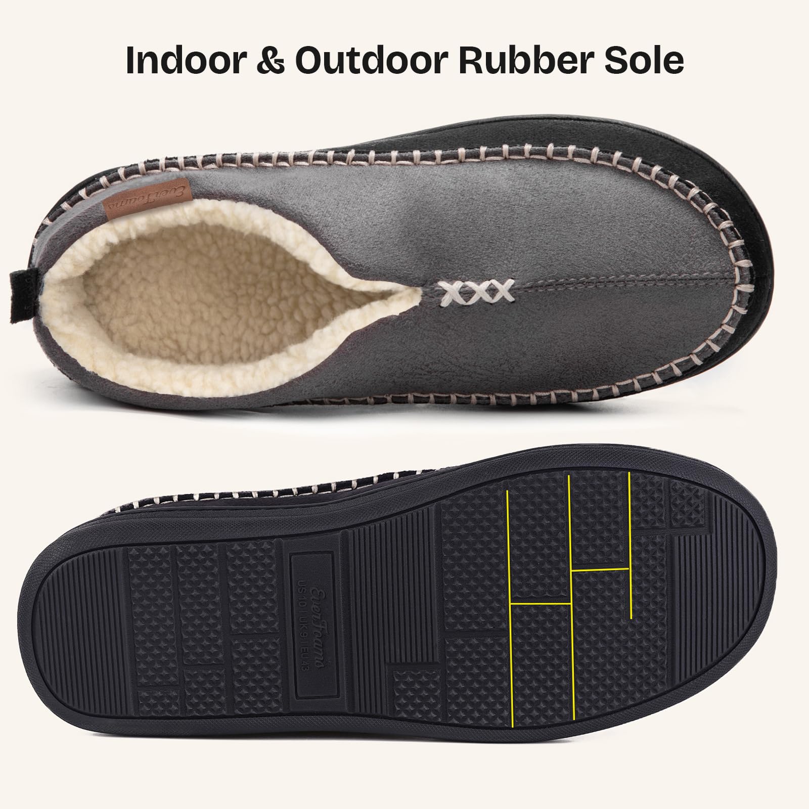 EverFoams - Pantofole Mocassino in Micro Suede Memory Foam con Fodera in Sherpa Fuzzy e Suola Antiscivolo per Uomo