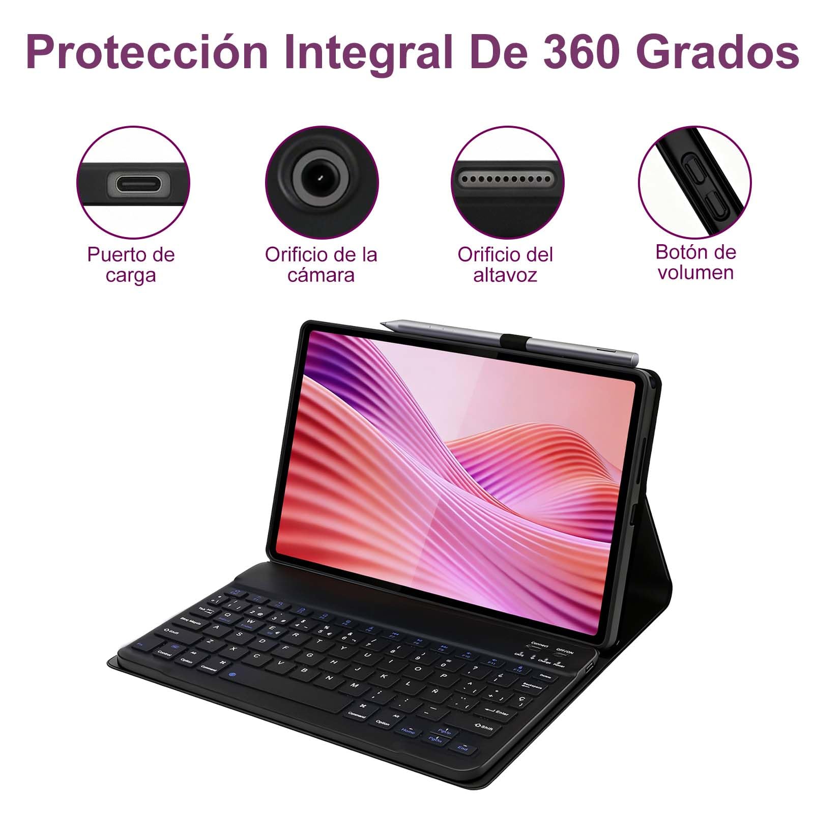Funda con Teclado para Lenovo Tab 10.1" 2025 TB-311FU TB-311XU | Teclado Bluetooth Inalámbrico Desmontable Magnético, Funda Teclado para Lenovo 10.1 Pulgadas, Español Ñ