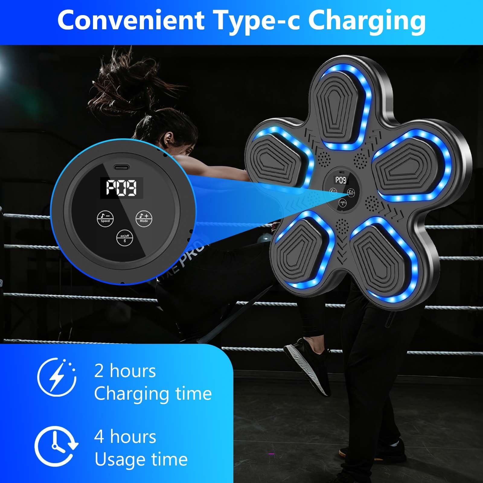 Music Boxing Machine, Boxe musicale, Macchina musicale a LED, con Bluetooth e guantoni da boxe, 9 velocità e modalità di allenamento