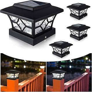 VOLISUN Solar Post Cap Lights 4x4/6x6,Outdoor Fence Post Cap Lights,Vinyl Fence Post Solar Lights White/Black Wooden Solar Powered Deck Post Lights for Dock Waterproof 2 Color Modes 4Pack