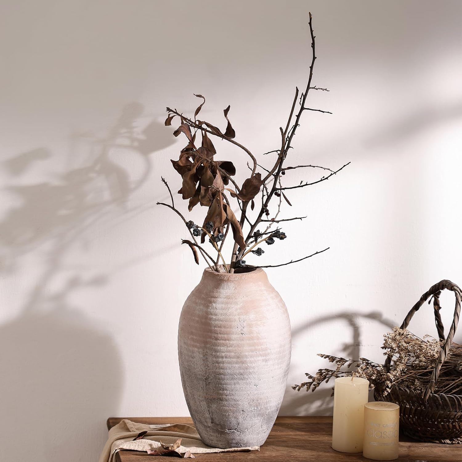 Condition photo showing New/Like New for brown 10.23" vintage ceramic vase - rustic farmhouse decor, elegant flower vase for home decor, rustic vase for any space