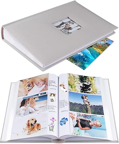 Álbum de fotos de 4 x 6 con capacidad para 402 fotos con bolsillos deslizantes para notas, cubierta de lino, álbumes de fotos con espacio de
