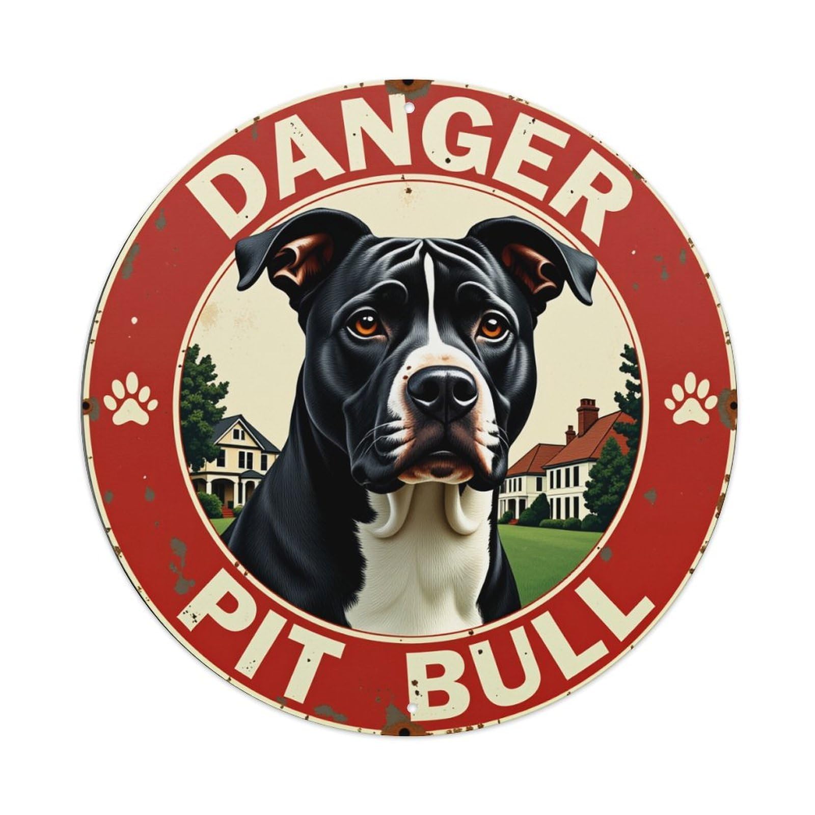 Danger Pit Bull Sign Pattern Metal Tin Sign Vintage Garden Bedroom Cafe Bar Man Cave Home Wall Decor Metal Poster 8x8 inches