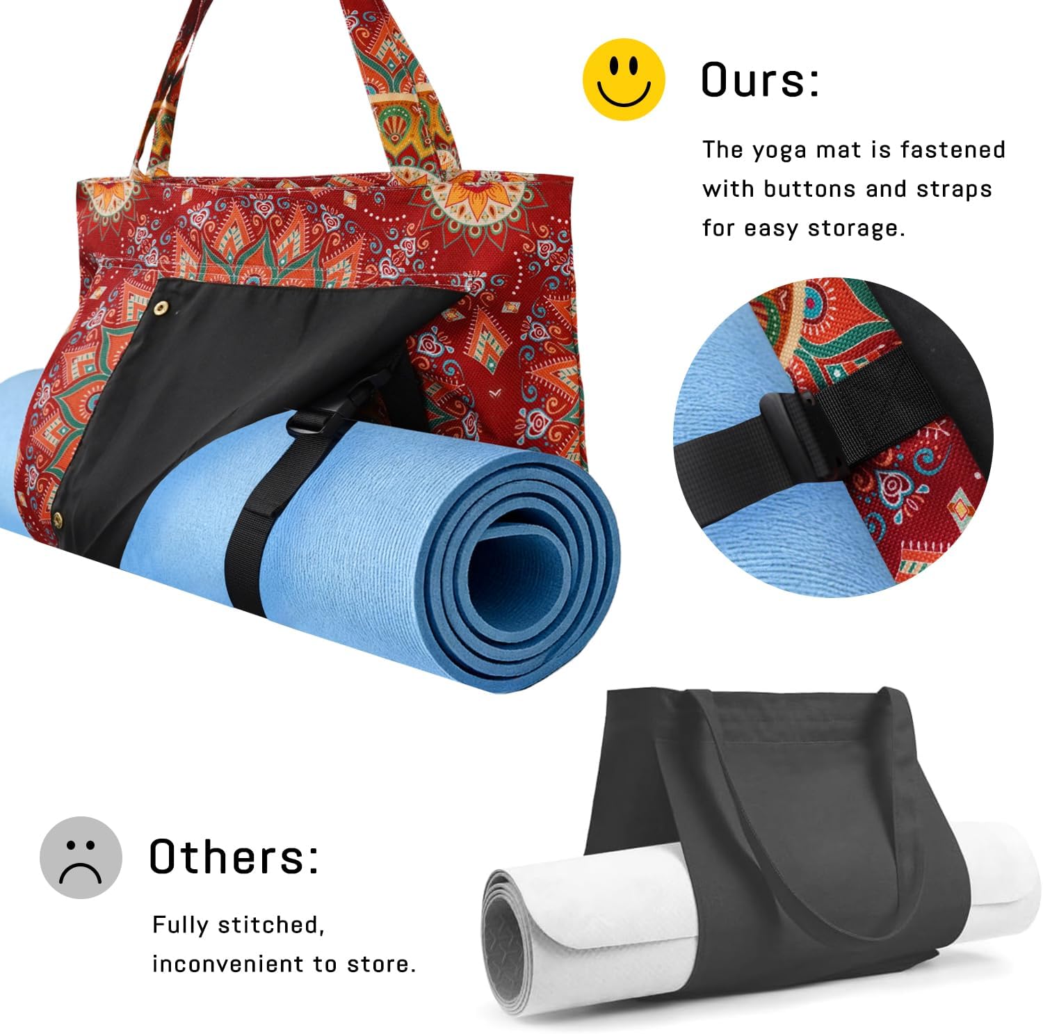 Mandala Yoga Mat Bag Large Yoga Bags and Carrier Fits All Your Stuff Yoga Tote Bags with Zipper Pocket Pilates Bag