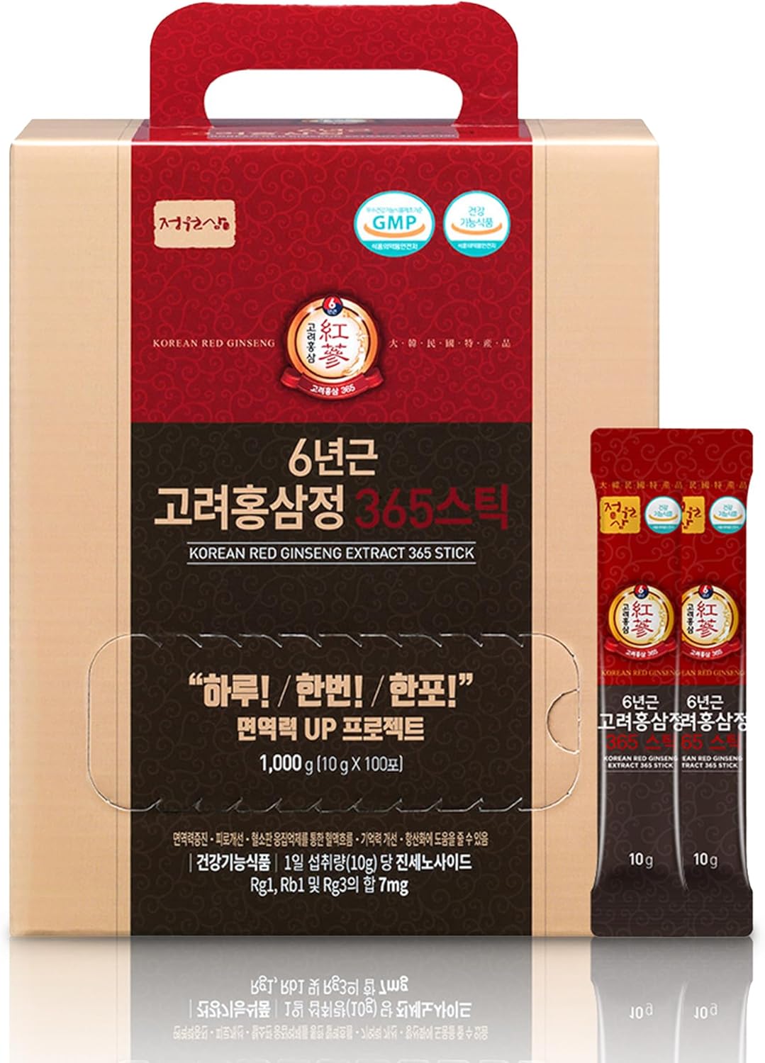 6-Year Korean Red Ginseng 365 | 100 Sticks | Vegan | 7mg Ginsenosides Per Stick | 100-Day Supply
