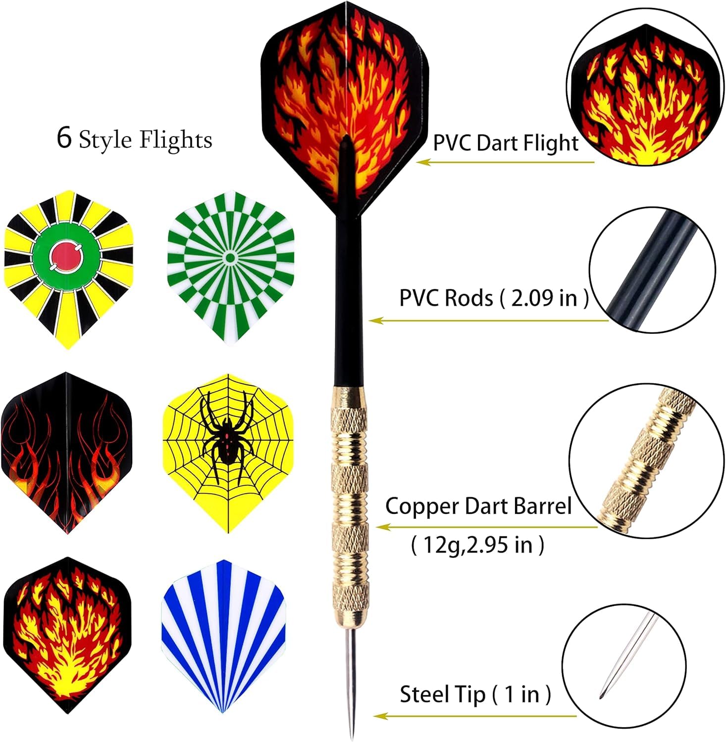 Leosportz Steel Tip Darts for Adult - Professional Darts for Dart Board | Steel Pointed Darts for Professional Play | 15cm Long Air Steel Dart (Pack of 9, Classic Gold) 1