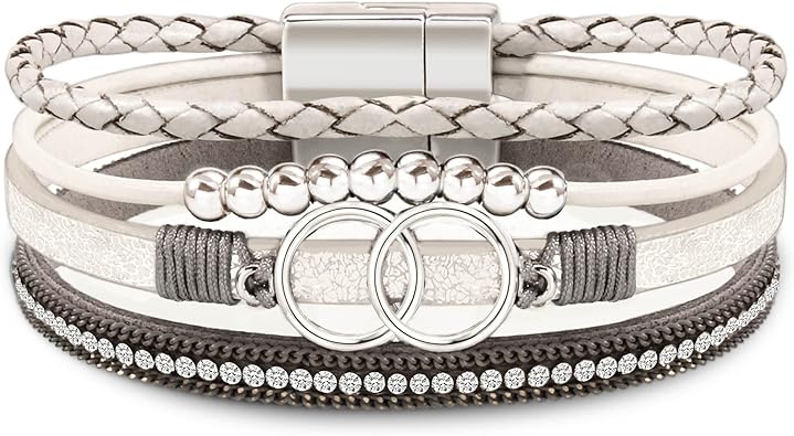 Btysun Bracelets for Women,Stocking Stuffers for Teens Birthday Gifts for Mom Inspirational Gift for Women Mother's Day Daughter Wrap Bracelet Sister Friend Teen Girl Gifts Leather Layered Jewelry Valentines Gift for Her