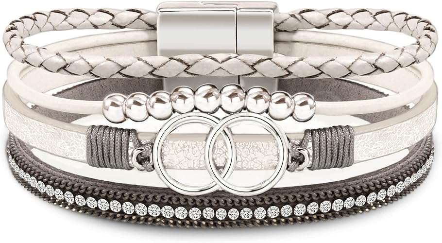 Btysun Bracelets for Women,Stocking Stuffers for Teens Birthday Gifts for Mom Inspirational Gift for Women Mother's Day Daughter Wrap Bracelet Sister Friend Teen Girl Gifts Leather Layered Jewelry Valentines Gift for Her