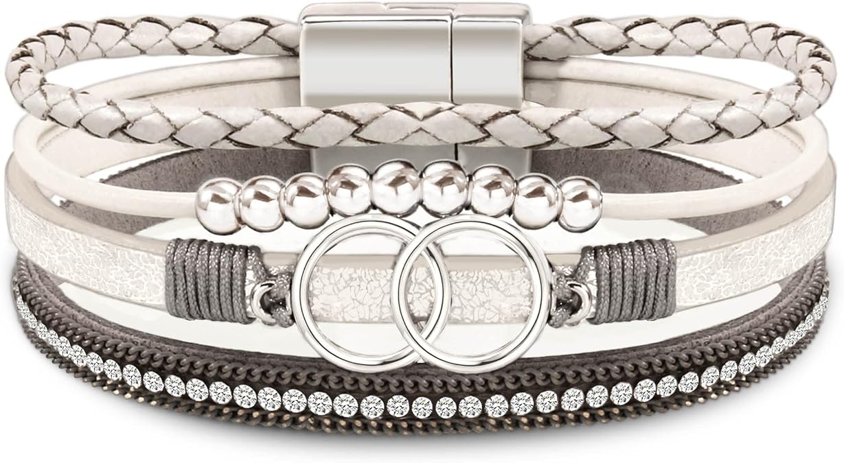 Btysun Bracelets for Women,Stocking Stuffers for Teens Birthday Gifts for Mom Inspirational Gift for Women Mother's Day Daughter Wrap Bracelet Sister Friend Teen Girl Gifts Leather Layered Jewelry Valentines Gift for Her