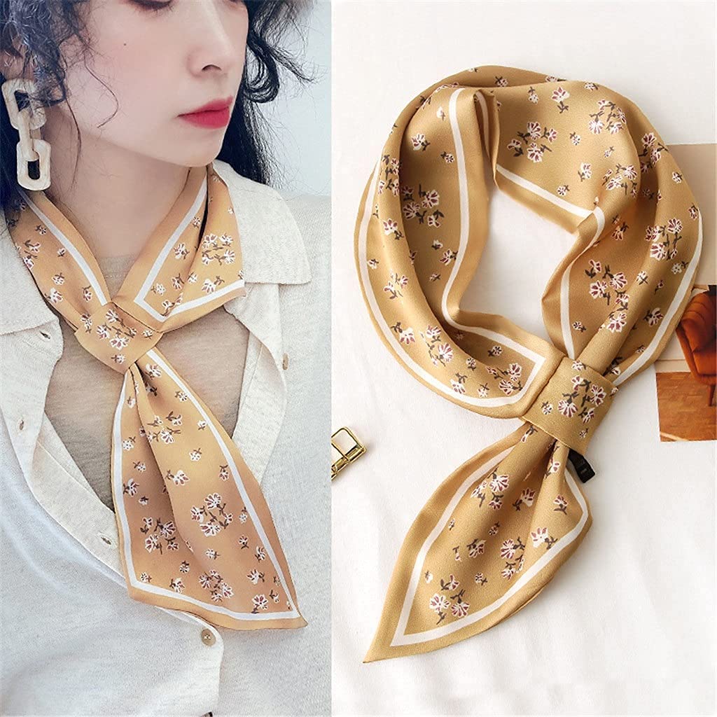 Bufanda de Mujer Pañuelo Cuadrado Corbata de Pelo Estampado Pañuelo de Seda Satinada Pañuelo de Cabeza para Mujer Pañuelo de Seda de Tira Larga pequeña (A 15 * 70CM)