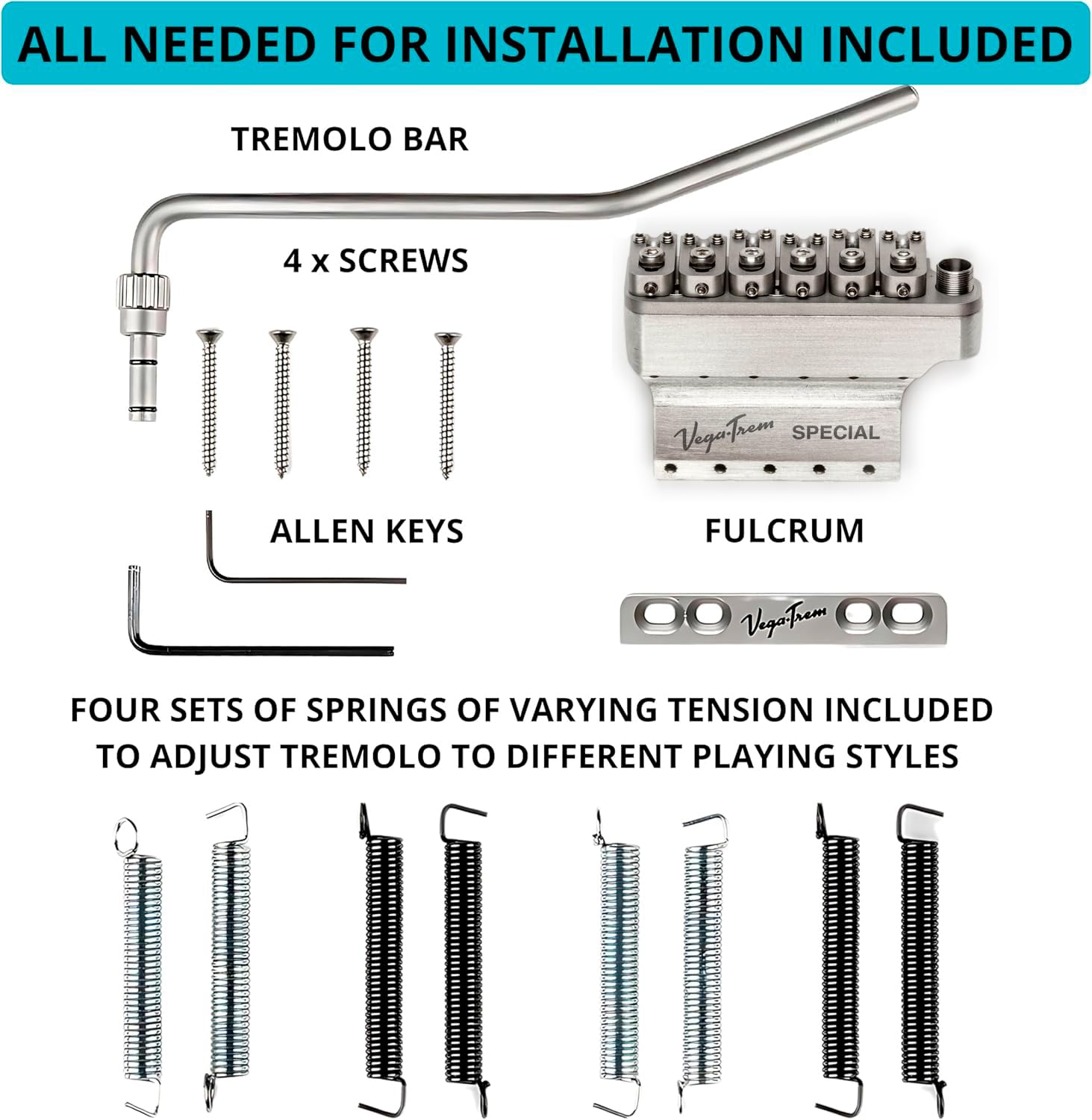 Vega-Trem VT1 Special Standard 6-Screw Strat Gitarre Tremolo Bridge für Strat No Mods Einfache Installation (Satin, rechts)